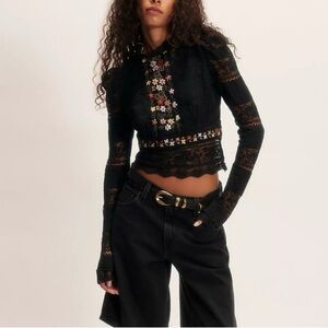 Free People Black Floral Lace Blouse